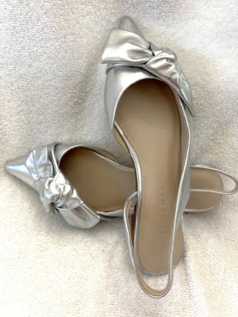 Yosi Samra matte silver metallic leather Violet Half d'Orsay Slingback Flats